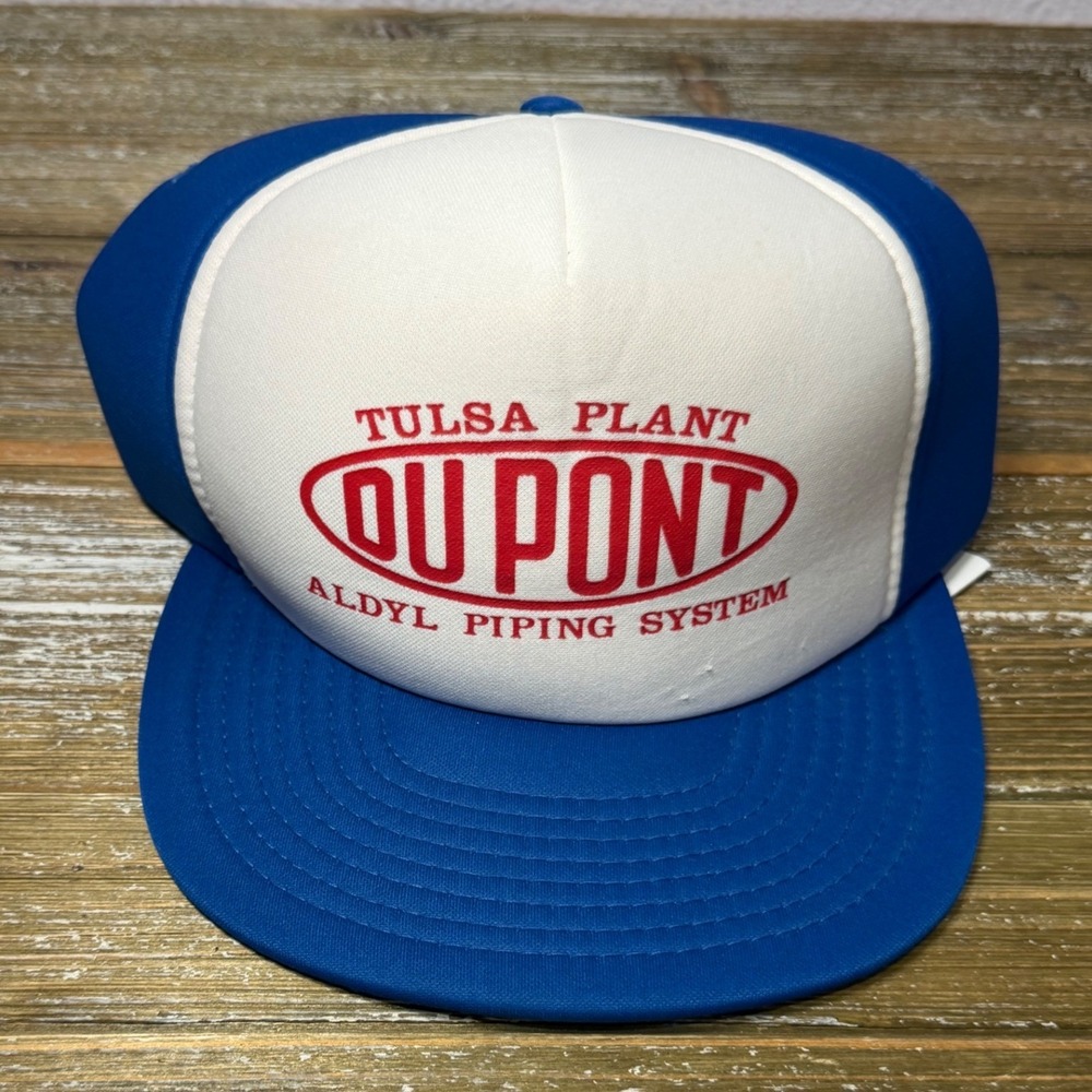 Vintage DuPont Tulsa Trucker Hat Blue White Snapback Streetwear 1980s Retro